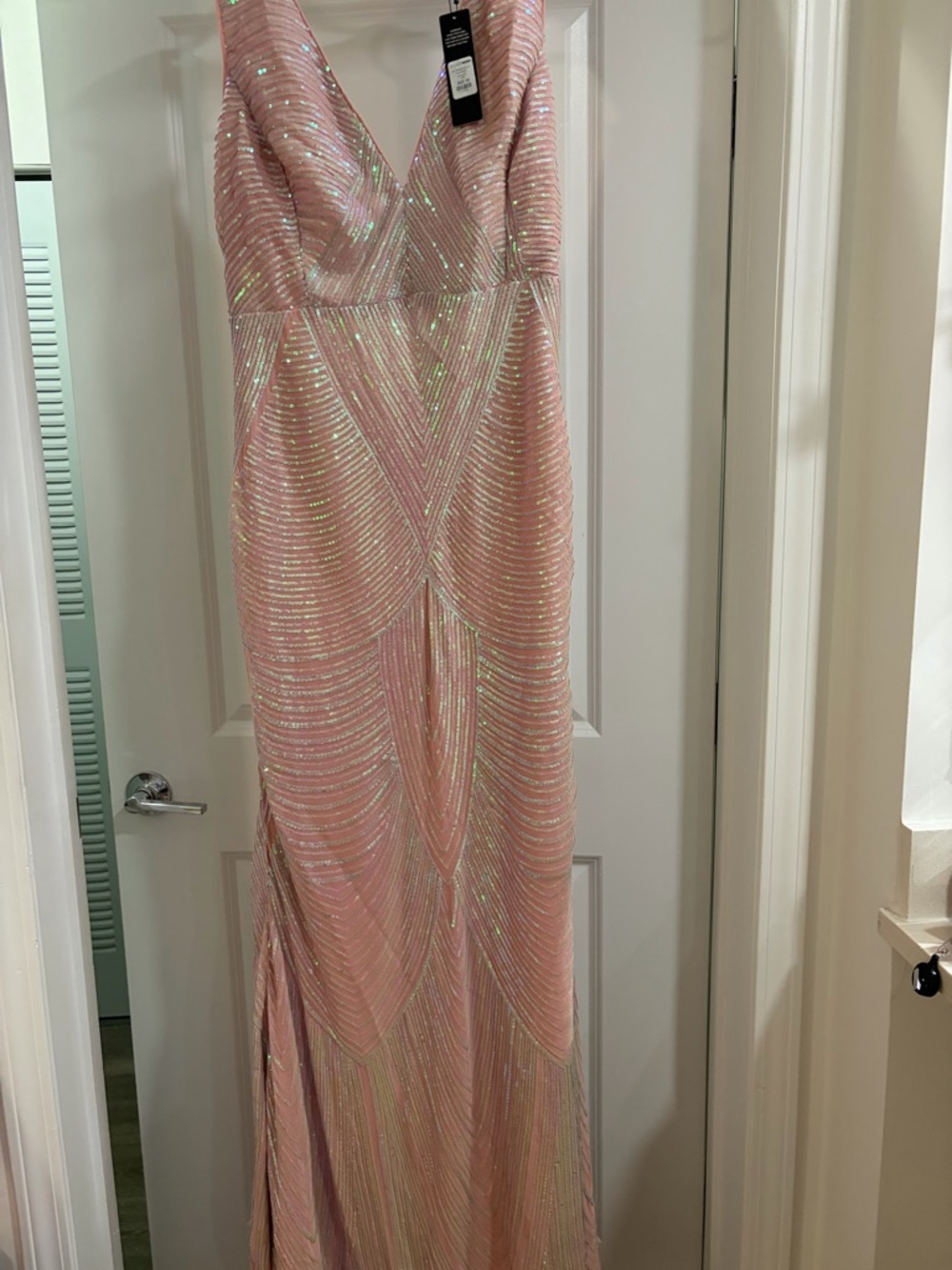 Fashion Nova Pink Sequin V-Neck Dress